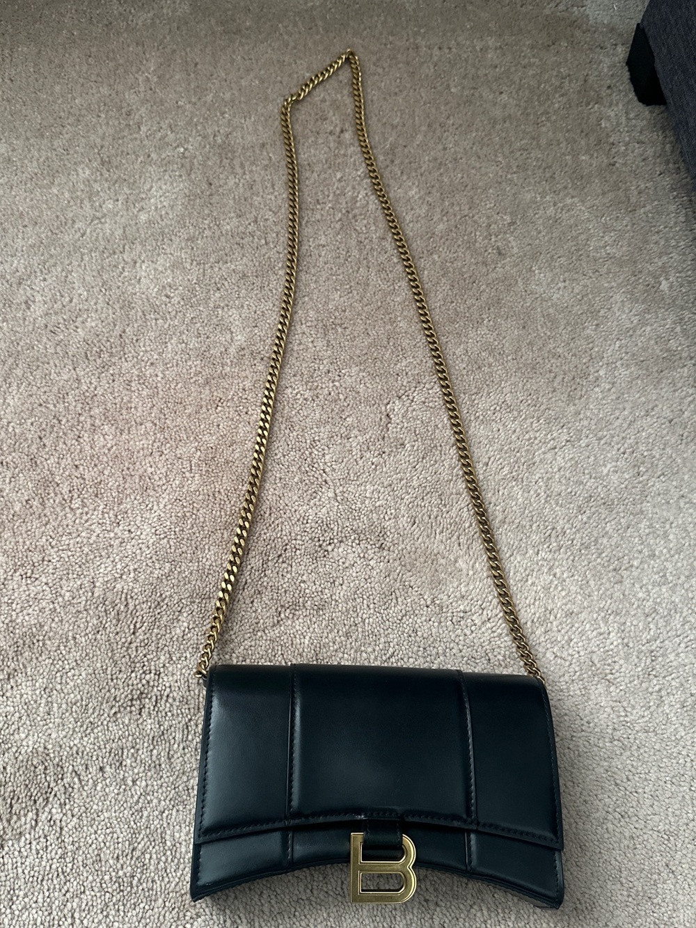 Balenciaga Black Quilted Shoulder Bag with Gold Chain